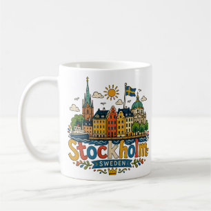 Hand Drawn Stockholm Sweden Travel Art Landmark Coffee Mug