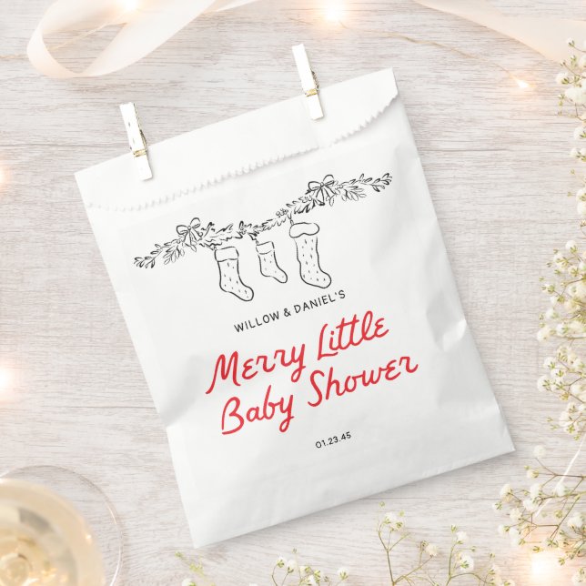 Hand Drawn Stockings Merry Little Baby Shower Favour Bag (Clipped)