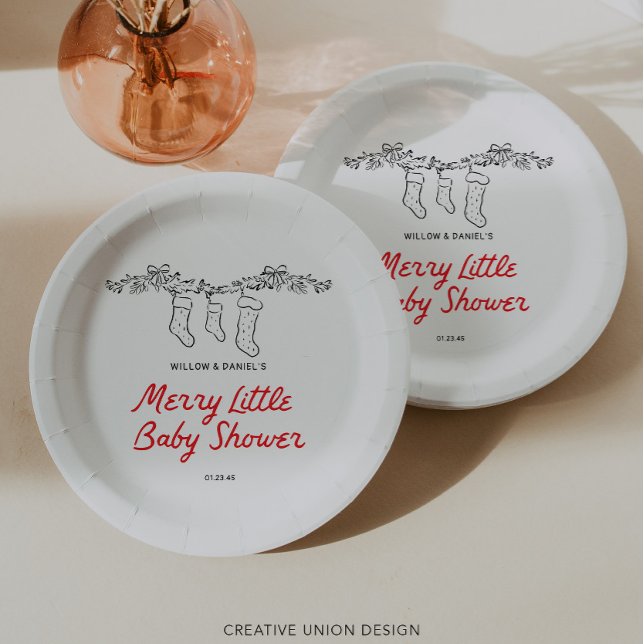 Hand Drawn Stockings Merry Little Baby Shower Paper Plate (Creator Uploaded)