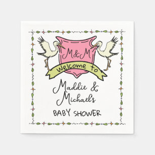 Hand drawn Stork Crest Baby Shower Napkin