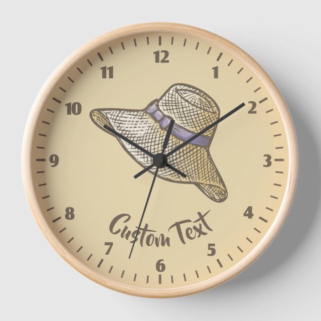Hand Drawn Straw Hat Beige Clock (Front)