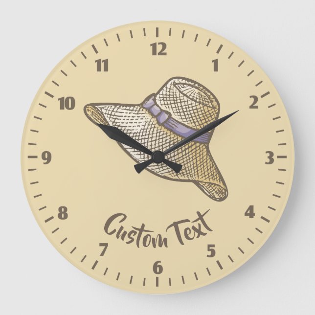 Hand Drawn Straw Hat Beige Large Clock (Front)