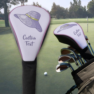 Hand Drawn Straw Hat Lilac Golf Head Cover