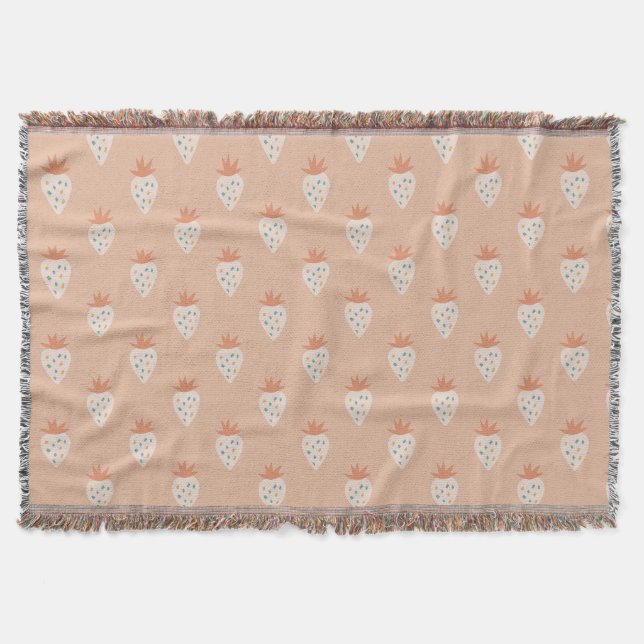 Hand Drawn Strawberry Flowers Throw Blanket (Front)