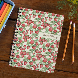 Hand-Drawn Strawberry Pattern Personalised Ivory Notebook