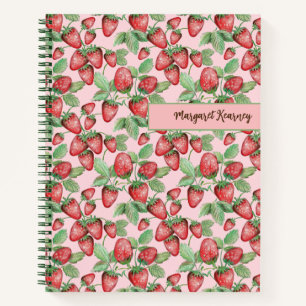 Hand-Drawn Strawberry Pattern Pink Cottagecore Notebook