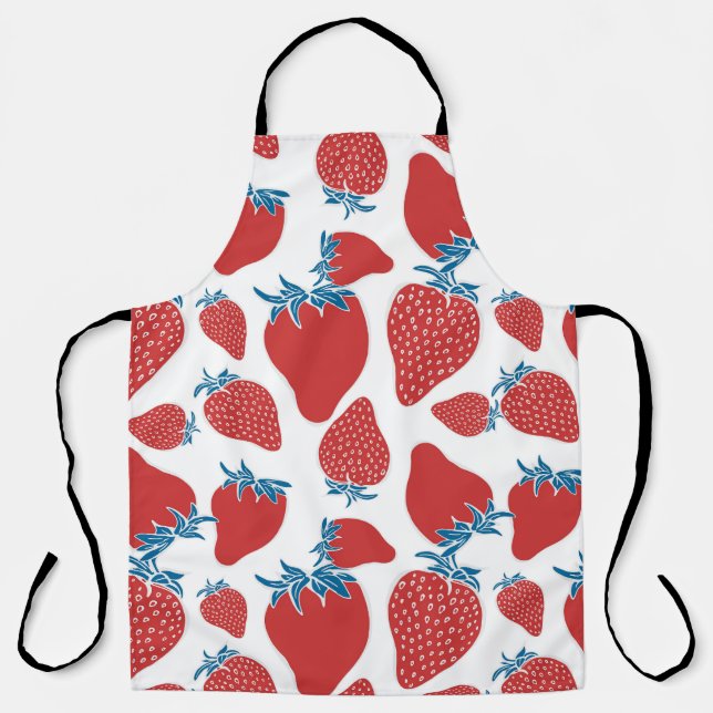 Hand Drawn Strawberry Vintage Pattern Apron (Front)