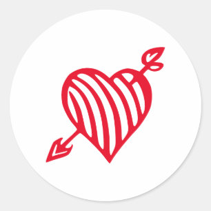 Hand-Drawn Striped Heart with Arrow Design Classic Round Sticker