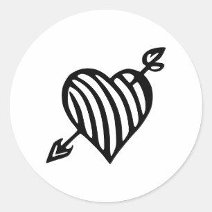 Hand-Drawn Striped Heart with Arrow Design Classic Round Sticker