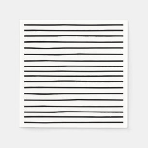 Hand Drawn Stripes Black and White Paper Napkin