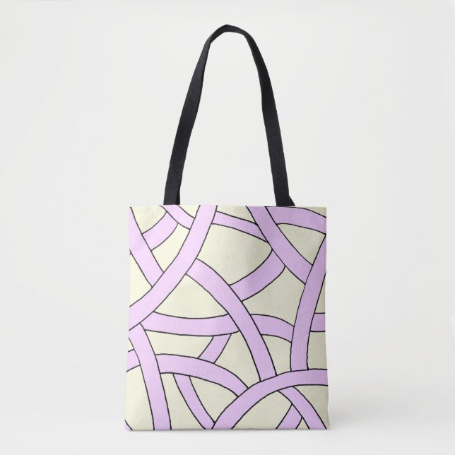 Hand drawn stripes design pink cream tote bag (Front)