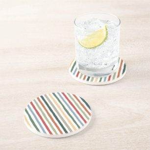 Hand-drawn stripes in art nouveau-inspired colours coaster