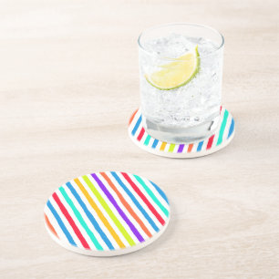Hand-drawn stripes in bright pop art colours coaster