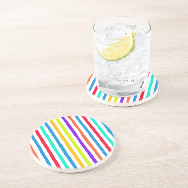 Hand-drawn stripes in bright pop art colours coaster (Side)