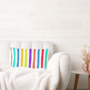 Hand-drawn stripes in bright pop art colours lumbar cushion