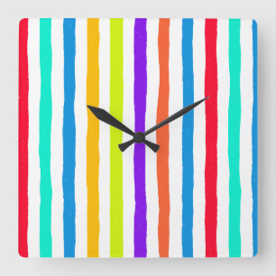Hand-drawn stripes in bright pop art colours square wall clock