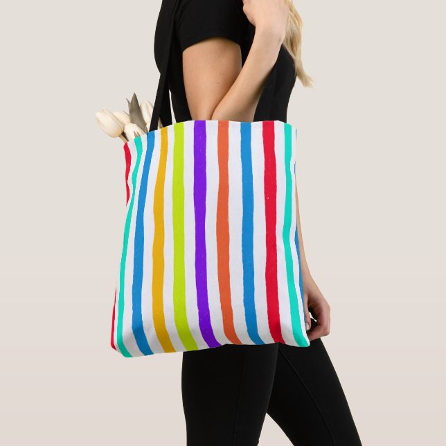 Hand-drawn stripes in bright pop art colours tote bag (Close Up)