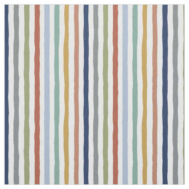 Hand-Drawn Stripes in Impressionist Shades Fabric (Swatch)