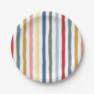 Hand-drawn stripes in mid century modern colours paper plate