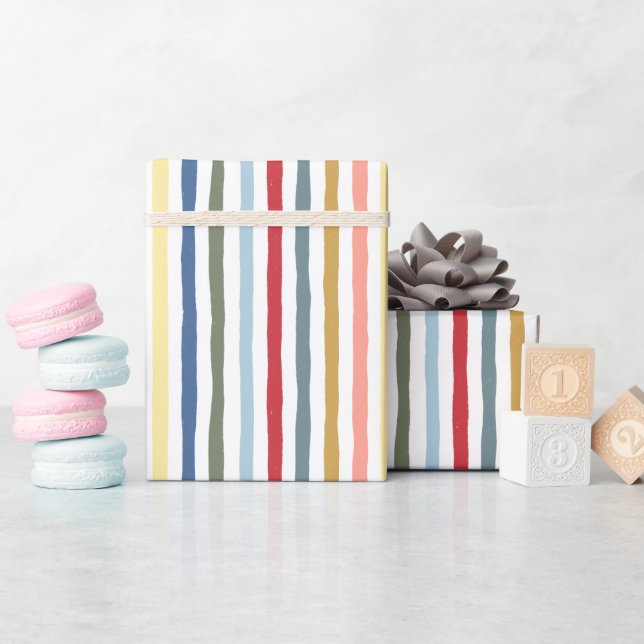 Hand-drawn stripes in mid century modern colours wrapping paper (Baby Shower)