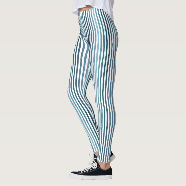 Hand-drawn stripes in shades of sea-inspired blue leggings (Left)