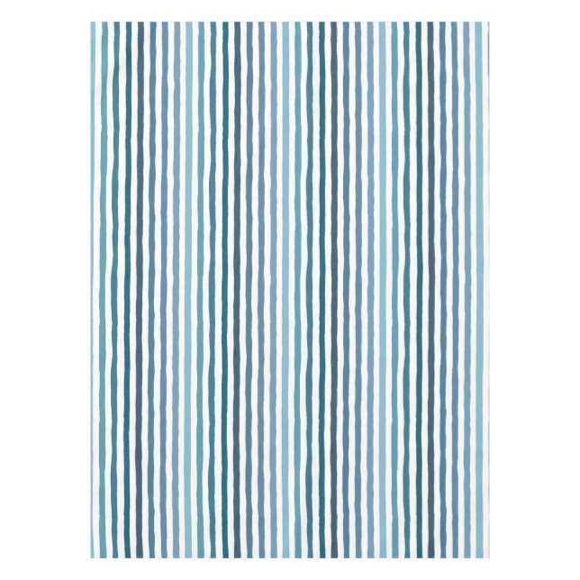 Hand-drawn stripes in shades of sea-inspired blue tablecloth (Front)