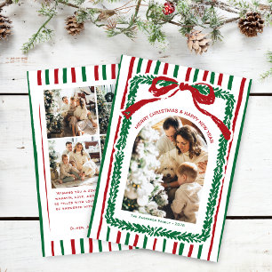 Hand Drawn Stripes & Wreath Christmas 5 Photo Holiday Card