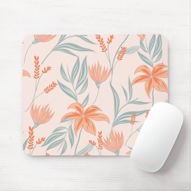Hand Drawn Style Floral Pattern Peach Tones Mouse Pad (With Mouse)