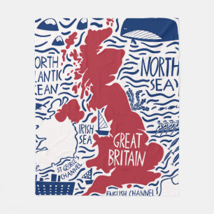 hand drawn stylised map of the United Kingdom. Tra Fleece Blanket