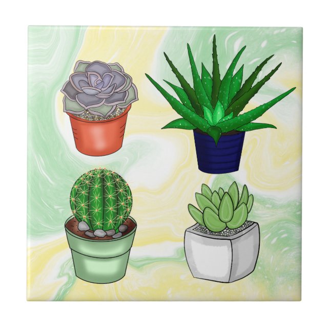 Hand drawn Succulents    Ceramic Tile (Front)