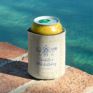Hand Drawn Summer Adult 30th Birthday Can Cooler