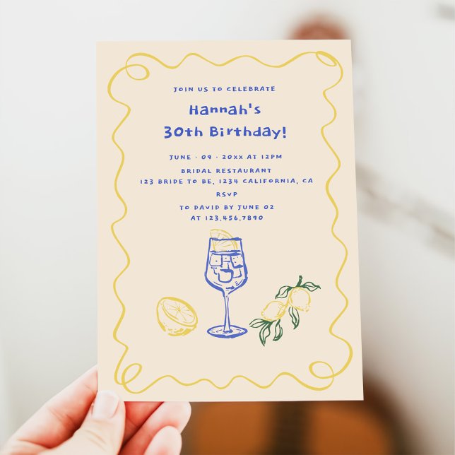 Hand Drawn Summer Adult 30th Birthday  Invitation (Creator Uploaded)