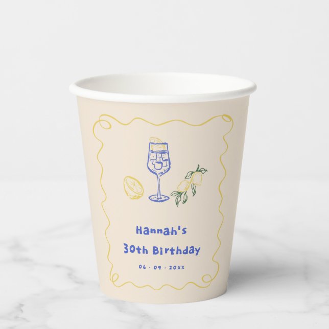 Hand Drawn Summer Adult 30th Birthday Paper Cups (Front)
