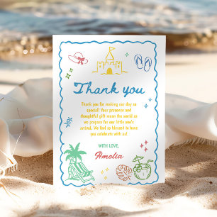 Hand-Drawn Summer Fun Custom Beach Party Thank You Card