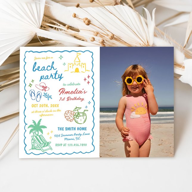 Hand-Drawn Summer Fun Custom Beach Photo Invitation (Creator Uploaded)
