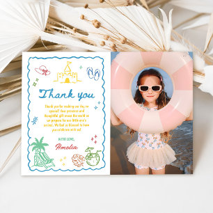 Hand-Drawn Summer Fun Custom Beach Photo Thank You Card