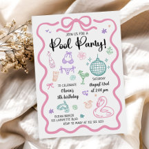 Hand Drawn Summer Fun Pool Party Birthday