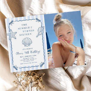 Hand Drawn Summer I Turned Sixteen Birthday Photo Invitation
