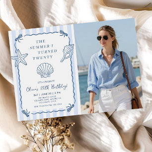 Hand Drawn Summer I Turned Twenty Birthday Photo Invitation