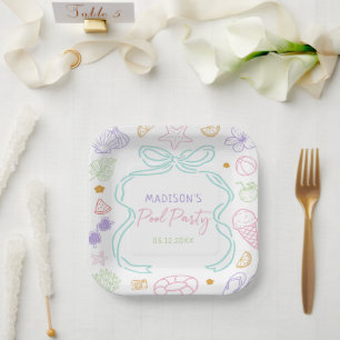 Hand Drawn Summer Pool Party Birthday Paper Plates