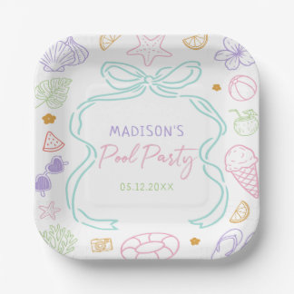 Hand Drawn Summer Pool Party Birthday Paper Plates