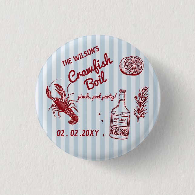 Hand Drawn Summer Seafood Crawfish Boil Party  3 Cm Round Badge (Front)