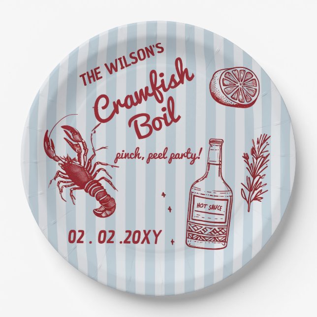 Hand Drawn Summer Seafood Crawfish Boil Party  Paper Plate (Front)