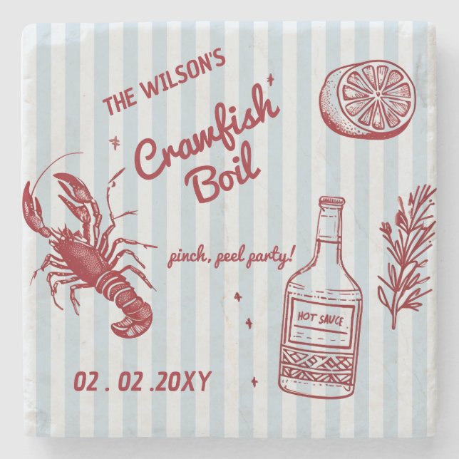 Hand Drawn Summer Seafood Crawfish Boil Party  Stone Coaster (Front)