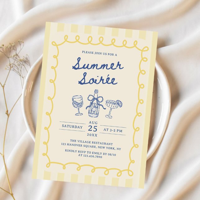 Hand Drawn Summer Soiree Drinks Cocktail Party Invitation (Creator Uploaded)
