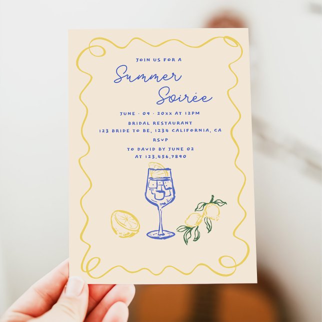Hand Drawn Summer Soiree Drinks Cocktail Party  Invitation (Creator Uploaded)