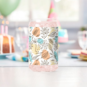 Hand drawn summer tropical pattern can glass