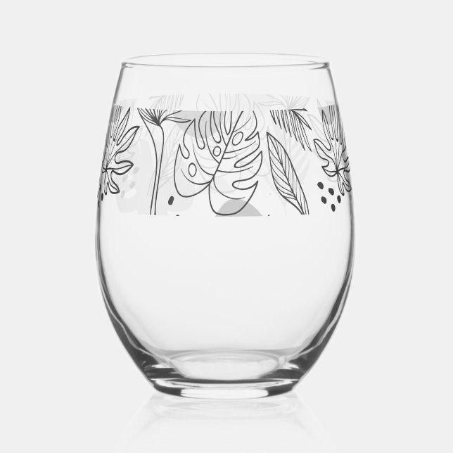 Hand drawn summer tropical pattern stemless wine glass (Front)