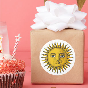 Hand drawn sun with a face design classic round sticker