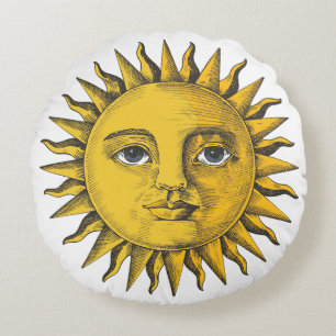 Hand drawn sun with a face design  round cushion